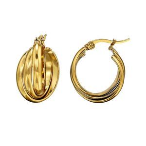 Triple Gold Hoop Earrings – Layered 316L Stainless Steel Crossover Hoops 20mm